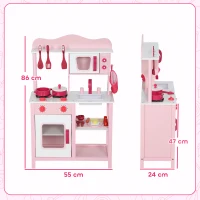 AIYAPLAY Cucina Giocattolo per Bambini 3+ Anni con Microonde, Piano Cottura e Lavandino, in Legno, 55x24x86 cm, Rosa(m-3)