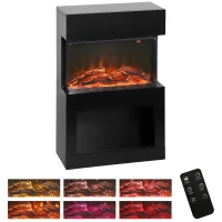 HOMCOM Elektrischer Kamin mit buntem 3D-Flammeneffekt, 1000W/2000W mit einstellbarer Temperatur und Fernbedienung, Schwarz(m-7)