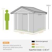 Outsunny Casetta da Giardino Porta Utensili in Lamiera con Porte Scorrevoli, 213x130x185cm, Grigio Scuro(m-3)