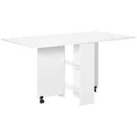 HOMCOM Tavolo Pieghevole Salvaspazio, 2 Ripiani Inferiori in Legno,  Tavolo Richiudibile Salvaspazio, con Ruote per 6 Persone, 75P x 140l x 74H cm, Bianco