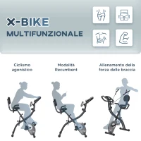 HOMCOM Cyclette Pieghevole con Schienale, Bande Elastiche e 8 Livelli di Resistenza Regolabile, Cyclette da Casa Silenziosa con Display LCD, Sensore di Frequenza Cardiaca, Porta Cellulare e Ruote(m-8)