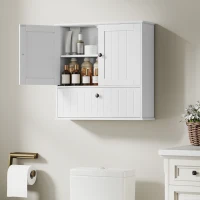 HOMCOM Armoire de salle de bain murale rustique avec étagère réglable, double porte et porte battante 60x19,5x60 cm blanc(m-2)