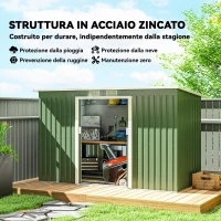 Outsunny Casetta da Giardino Porta Utensili in Lamiera di Acciaio con Fondazione, Capanno da Giardino in Acciaio con Porte Scorrevoli, 280x130x172cm, Verde Chiaro(m-4)