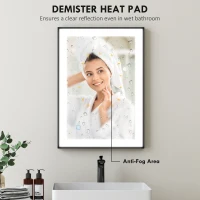 HOMCOM Oglinda LED pentru Baie cu 3 Temperaturi și Lumină cu Intensitate Reglabilă, 70x3x50 cm, Negru(m-5)