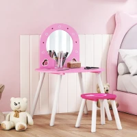 AIYAPLAY Children's Vanity with Stool and Mirror Vanity for Girls with Heart Designs for Boys and Girls 3-6 Years Pink(m-5)
