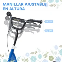 HOMCOM Patinete para Niños de 5-12 Años Scooter de 2 Ruedas Grandes de 12 Pulgadas con Freno y Manillar Ajustable en Altura Carga Máx. 50 kg 120x52x80-88 cm Azul(m-4)