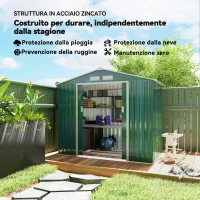 Outsunny Casetta da Giardino Porta Utensili in Lamiera con Porte Scorrevoli, 213x130x185cm, Verde(m-4)