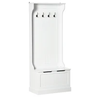 HOMCOM Appendiabiti da Terra Moderno 3 in 1 con 4 Ganci, Panca Contenitore e Attaccapanni, Salvaspazio Mobile da Ingresso, Corridoio, Camera da Letto in Legno, 71.5x39.5x170 cm, Bianco(m-11)