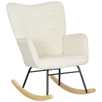 HOMCOM Schaukelstuhl, dicke Polsterung, breite Rückenlehne, Buchenholz/Stahlrahmen, bis 120 kg, Beige(m-10)