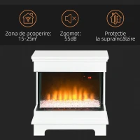 HOMCOM Șemineu Electric 1000W/2000W, Șemineu Electric Independent cu Telecomandă și Protecție la Supraîncălzire, 61x28x66,5 cm, Alb(m-7)