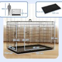 PawHut Jaula para Perros Plegable Transportín para Perros con 2 Puertas Bandeja Extraíble y Asa 121x76,5x81 cm Negro(m-3)