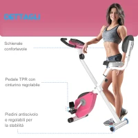 HOMCOM Cyclette Pieghevole da Fitness in Acciaio, Cyclette Magnetica Pieghevole da Casa con Altezza Regolabile, Resistenza Magnetica a 8 Livelli, Schermo LCD, 43x97x109cm, Rosa(m-8)