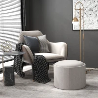 HOMCOM Tabouret Pouf rembourré, Lin, rangement dissimulé, couvercle réversible, 56cm x 56 cm x 42 cm, Gris clair + Naturel(m-2)
