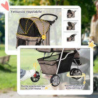 PawHut Passeggino per Cani Piccoli Pieghevole, Carrozzina per Cani con Ruote con Freni, Portabicchieri, Cestino Portaoggetti e Imbottitura Rimovibile e Lavabile, per Animali Domestici 10 kg, Caffè(m-6)
