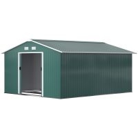 Outsunny Casetta da Giardino in Acciaio con 2 Porte Scorrevoli e 4 Prese d'Aria, 340x386x200 cm, Verde