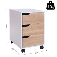 HOMCOM Cassettiera in MDF con 3 Cassetti e Ruote per Ufficio o Studio Bianca e Legno, 40x50x57.5cm(m-3)