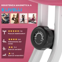 HOMCOM Cyclette Pieghevole da Fitness in Acciaio, Cyclette Magnetica Pieghevole da Casa con Altezza Regolabile, Resistenza Magnetica a 8 Livelli, Schermo LCD, 43x97x109cm, Rosa(m-5)