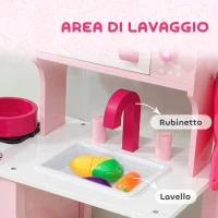 AIYAPLAY Cucina Giocattolo per Bambini 3+ Anni con Microonde, Piano Cottura e Lavandino, in Legno, 55x24x86 cm, Rosa(m-7)