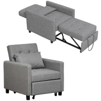 HOMCOM Sofá Cama de 1 Plaza Tapizado en Lino con Respaldo Ajustable de 3 Niveles y Almohada Acolchada 69x82,5x84 cm Gris(m-10)