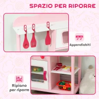 AIYAPLAY Cucina Giocattolo per Bambini 3+ Anni con Microonde, Piano Cottura e Lavandino, in Legno, 55x24x86 cm, Rosa(m-6)