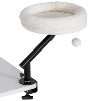 PawHut katten-bureaubed, kattenbed voor op het bureau met 360° draaibaar ontwerp, verstelbare hoogte, ligbed met afneembaar machinewasbaar kussen, voor katten tot 6 kg, thuiskantoor, Crèmewit(m-10)