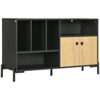 HOMCOM Dulap de depozitare modern cu uşa dubla şi 5 compartimente de depozitare deschise pentru sufragerie, sufragerie, dormitor, negru(m-1)