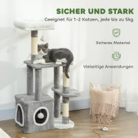 PawHut Krabpaal 107 cm kattentoren met hol, 2 pluche ballen, sisalstammen, groot platform, 55x40x107 cm, Grijs(m-6)