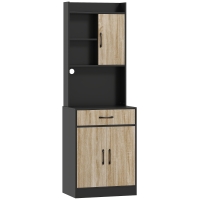 HOMCOM Keukenkast met werkblad en kabelopening, moderne keukencommode met lade, 3 open planken, naturel hout, zwart