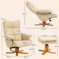HOMCOM PU Leather Swivel Recliner Chair with Footstool, Wooden Base and Storage for Living Room, Beige(m-3)