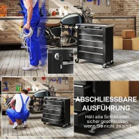 HOMCOM Gereedschapskast met 5 lades, verrijdbare gereedschapskist, gereedschapswagen van staal, Zilvertint+Zwart(m-6)