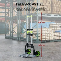 HOMCOM Vouwbare steekwagen aluminium Transportkar met telescopische handgreep Verstelbaar tot 100 cm(m-5)