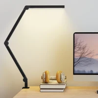 HOMCOM Lampa biurkowa, regulowana jasność i kolor, metalowy klips, 96 diod LED, czarna(m-11)