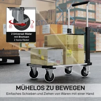 HOMCOM Opvouwbare handwagen, 150 kg draagvermogen, uitbreidbaar platform, in hoogte verstelbare handgreep, voor kratten, metaal, zwart(m-6)