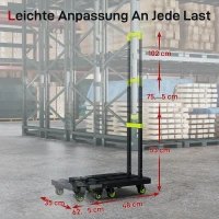 HOMCOM Opvouwbare steekwagen metalen transportwagen met wielen verstelbare greep 49 x 35 x 102 cm Groen(m-5)