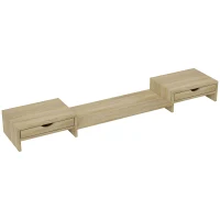 HOMCOM Suporte para Monitor com Ângulo e Comprimento Ajustável e 2 Gavetas para Escritório 60-116x22x12 cm Madeira(m-1)