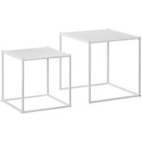HOMCOM Conjunto de 2 Mesas Mesas de Centro Quadradas para Sala de Estar Estrutura de Aço Grande 40 cm Pequena 35 cm Branco