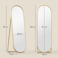HOMCOM Espelho de Pé Oval 160x40 cm Espelho de Corpo Inteiro com Moldura Metálica Suporte e 2 Formas de Utilização Dourado(m-3)
