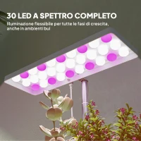 Outsunny Lampade per Pianta da 30 Luci LED con 3 Vasi, Timer e Illuminazione Regolabile, 31.8x13.4x18.6-35.6 cm, Bianco(m-5)