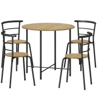HOMCOM Set Tavolo da Pranzo Rotondo con 4 Sedie Salvaspazio in Legno e Metallo Stile Industriale(m-1)