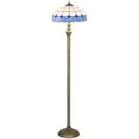 HOMCOM Tiffany-Style Floor Lamp with Handcrafted Stained Glass Shade, 152cm Tall Vintage Standing Lamp with Foot Switch and Dual Sockets for Living Room Bedroom, Bronze Tone and Blue(m-10)
