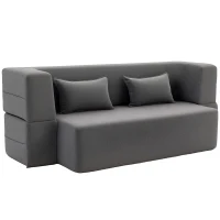 HOMCOM Divano letto 2 posti in schiuma, con braccioli larghi, 2 cuscini, portata 360 kg, Grigio(m-1)