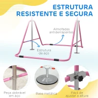 HOMCOM Barra de Ginástica para Crianças Dobrável com Altura Ajustável para Treino em Casa 154x106,2x88,5-128,5 cm Rosa(m-5)