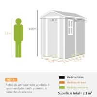Outsunny Abrigo de Jardim Exterior 2,1 m² 131x186x198 cm Abrigo de Jardim Exterior com Piso Janela Porta com Fechadura Cinzento(m-3)