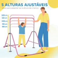 HOMCOM Barra de Ginástica para Crianças Dobrável com Altura Ajustável para Treino em Casa 154x106,2x88,5-128,5 cm Rosa(m-4)