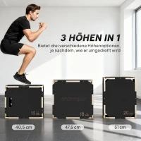 SPORTNOW Sprungbox, kantenfreie Ecken, Sperrholz, höhenverstellbar, Seitengriffe, Schwarz(m-5)