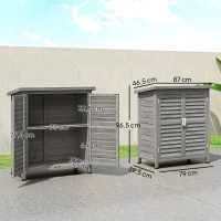Outsunny Gartenschrank Holz Gerätehaus Geräteschuppen Geräteschrank Holzhütte Pultdach Bitumenpappe Lamellentüren Grau 87 x 46,5 x 96,5 cm(m-3)