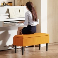 HOMCOM Panca Fondoletto in Poliestere e Legno per Camera da Letto e Ingresso, 95x38x45 cm, Arancione(m-8)