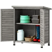 Outsunny Gartenschrank Holz Gerätehaus Geräteschuppen Geräteschrank Holzhütte Pultdach Bitumenpappe Lamellentüren Grau 87 x 46,5 x 96,5 cm(m-10)