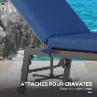 Outsunny Lot de 2 Matelas pour Chaise Longue transat Bain de Soleil avec Sangles d'attache pour Jardin Bleu(m-5)