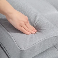 HOMCOM Canapea Pat cu Spătar Reglabil 3 Trepte, Tapițerie din In, Suport Pahare și Măsuță Rabatabilă, Picioare din Lemn, gri deschis(m-10)